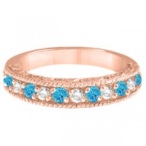 Blue Topaz & Diamond Band Filigree Ring Design 14k Rose Gold (0.60ct)