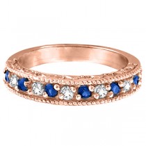 Diamond & Blue Sapphire Ring Anniversary Band 14k Rose Gold (0.59ct)