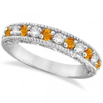 Citrine & Diamond Band Filigree Ring Design 14k White Gold (0.60ct)