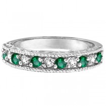 Diamond & Emerald Wedding Ring Band in 14k White Gold (0.59 ctw)