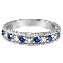 Designer Diamond and Blue Sapphire Ring Band 14k White Gold (0.59ct)