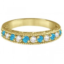 Blue Topaz & Diamond Band Filigree Ring Design 14k Yellow Gold (0.60ct)