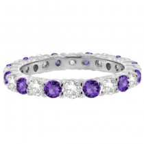 Purple Lab Amethyst & Lab Grown Diamond Eternity Ring Band 14k White Gold (1.07ct)
