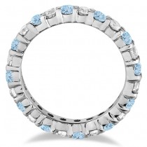 Lab Aquamarine & Lab Grown Diamond Eternity Ring Band 14k White Gold (1.07ct)