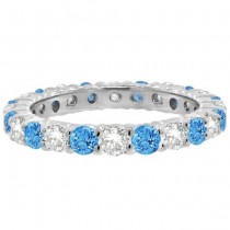 Lab Blue Topaz & Lab Grown Diamond Eternity Ring Band 14k White Gold (1.07ct)