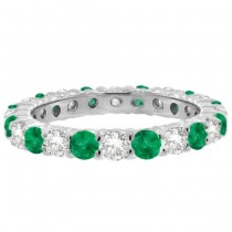 Emerald & Diamond Eternity Ring Band 14k White Gold (1.07ct)