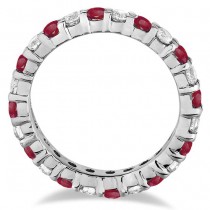 Red Lab Garnet & Lab Grown Diamond Eternity Ring Band 14k White Gold (1.07ct)