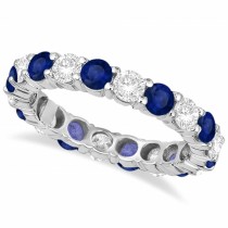 Half Diamond & Half Blue Sapphire Eternity Ring Band 14K White Gold (2.50ct)