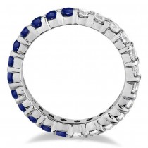 Half Diamond & Half Blue Sapphire Eternity Ring Band 14K White Gold (1.07ct)