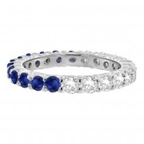 Half Diamond & Half Blue Sapphire Eternity Ring Band 14K White Gold (1.07ct)