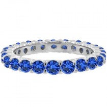 Lab Blue Sapphire Eternity Ring Anniversary Band 14k White Gold (1.07ct)