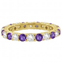 Purple Lab Amethyst & Lab Grown Diamond Eternity Ring Band 14k Yellow Gold (1.07ct)