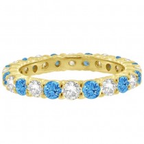 Lab Blue Topaz & Lab Grown Diamond Eternity Ring Band 14k Yellow Gold (1.07ct)
