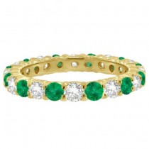 Emerald & Diamond Eternity Ring Band 14k Yellow Gold (1.07ct)