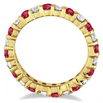 Red Lab Garnet & Lab Grown Diamond Eternity Ring Band 14k Yellow Gold (1.07ct)
