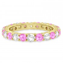 Lab Pink Sapphire & Lab Grown Diamond Eternity Ring Band 14k Yellow Gold (1.07ct)