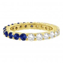 Half Diamond & Half Blue Sapphire Eternity Ring Band 14K Yellow Gold (1.07ct)