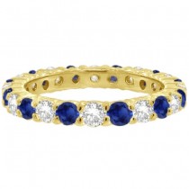 Blue Sapphire & Diamond Eternity Ring Band 14k Yellow Gold (1.07ct)