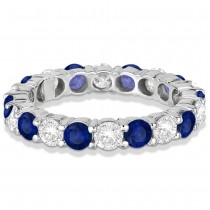 Eternity Diamond & Blue Sapphire Ring Band 14k White Gold (3.50ct)
