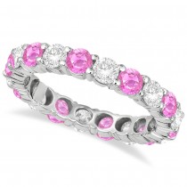 Eternity Diamond & Pink Sapphire Ring Band 14k White Gold (3.50ct)