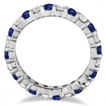 Eternity Lab Grown Diamond & Blue Sapphire Ring Band 14k White Gold (2.35ct)