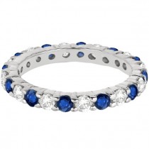 Eternity Lab Grown Diamond & Blue Sapphire Ring Band 14k White Gold (2.35ct)