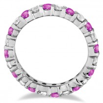 Eternity Lab Grown Diamond & Pink Sapphire Ring Band 14k White Gold (2.35ct)