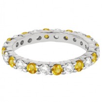 Eternity Diamond & Yellow Sapphire Ring Band 14k White Gold (2.35ct)