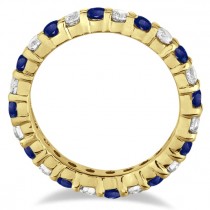 Eternity Diamond & Blue Sapphire Ring Band 14k Yellow Gold (2.35ct)