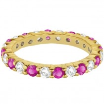 Eternity Diamond & Pink Sapphire Ring Band 14k Yellow Gold (2.35ct). Size 5