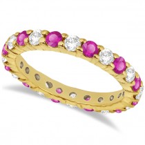 Eternity Diamond & Pink Sapphire Ring Band 14k Yellow Gold (2.35ct)