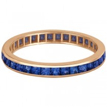 Princess-Cut Blue Sapphire Eternity Ring Band 14k Rose Gold (1.36ct) - Size 7.5