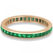 Princess-Cut Emerald Eternity Ring Band 14k Rose Gold (1.36ct)
