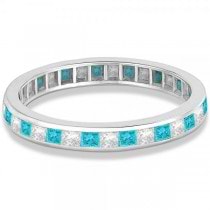 Princess-Cut Blue & White Diamond Eternity Ring 14k White Gold (1.26ct)
