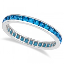 Princess-Cut Blue Topaz Eternity Ring Band 14k White Gold (1.36ct)