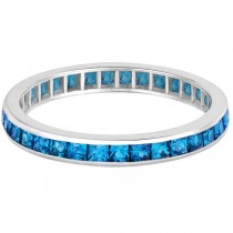 Princess-Cut Blue Topaz Eternity Ring Band 14k White Gold (1.36ct)