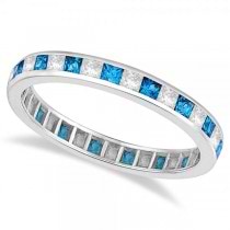 Princess-Cut Blue Topaz & Diamond Eternity Ring 14k White Gold (1.26ct)