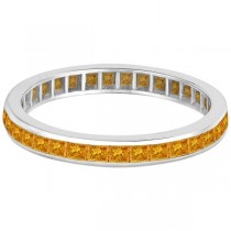 Princess-Cut Citrine Eternity Ring Band 14k White Gold (1.36ct)