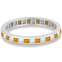 Princess-Cut Citrine & Diamond Eternity Ring 14k White Gold (1.26ct)