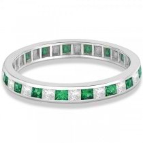 Princess-Cut Emerald & Diamond Eternity Ring 14k White Gold (1.26ct)