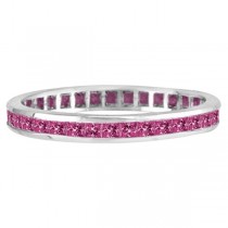 Princess-Cut Pink Sapphire Eternity Ring Band 14k White Gold (1.36ct)