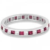 Princess-Cut Ruby & Diamond Eternity Ring 14k White Gold (1.26ct)