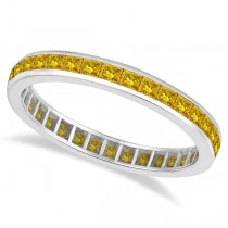 Princess-Cut Yellow Sapphire Eternity Ring Band 14k White Gold (1.36ct)