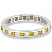 Princess-Cut Yellow Sapphire & Diamond Eternity Ring 14k White Gold (1.26ct)