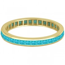 Princess-Cut Fancy Blue Diamond Eternity Ring 14k Yellow Gold (1.16ct)