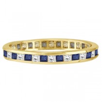 Princess-Cut Lab Grown Sapphire & Diamond Eternity Ring 14k Yellow Gold (1.26ct)