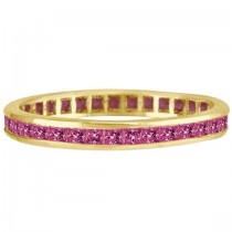Princess-Cut Pink Sapphire Eternity Ring Band 14k Yellow Gold (1.36ct)