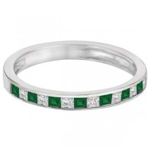 Channel Set Diamond & Emerald Ring Band 14k White Gold (0.60ct)