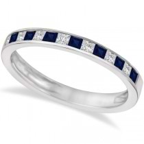 Princess Cut Diamond & Blue Sapphire Ring Band 14k White Gold (0.60ct)