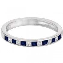Princess Cut Diamond & Blue Sapphire Ring Band 14k White Gold (0.60ct)